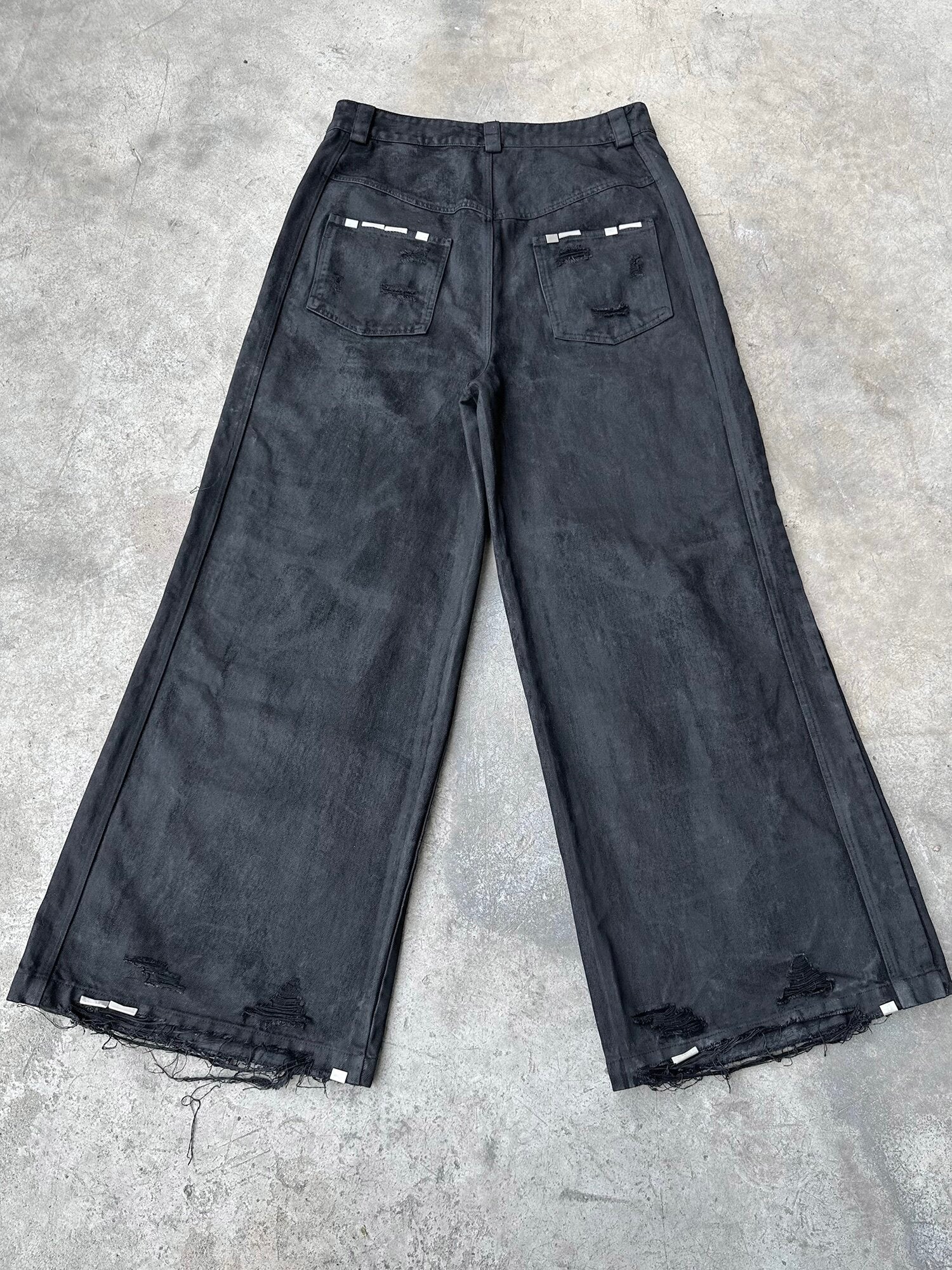Hand-Waxed Damaged Wide-Leg Pants