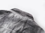 Splatter Distressed Patchwork Croc Leather Jacket, Mixed-Leather Denim Outerwear