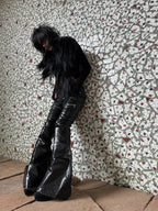 Liquid Metal Coated Wax Pants Flared Jeans