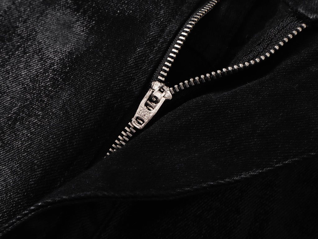 Waxed Straight-Leg Jeans with Wax Coating & Strap Details