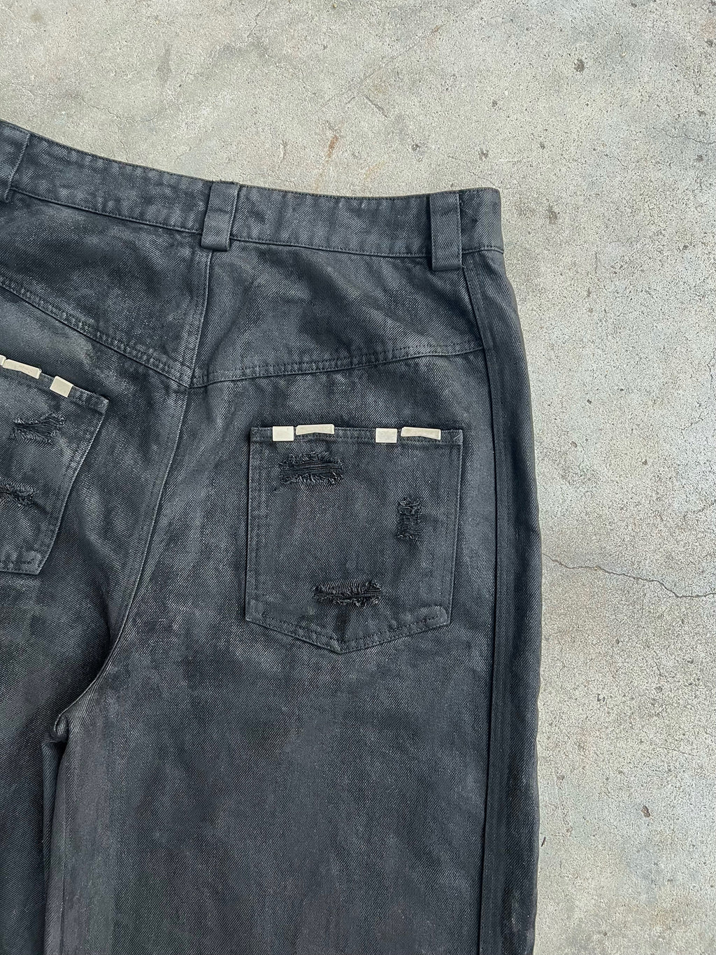 Hand-Waxed Damaged Wide-Leg Pants