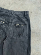 Hand-Waxed Damaged Wide-Leg Pants