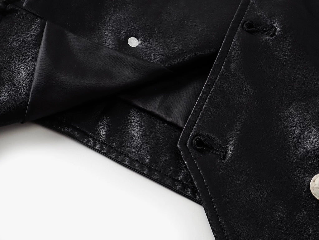 Placket Double-Breasted Stand Collar Leather Jacket