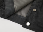 Suede Washed Distressed Jacket, Dirty Creased Denim Outerwear