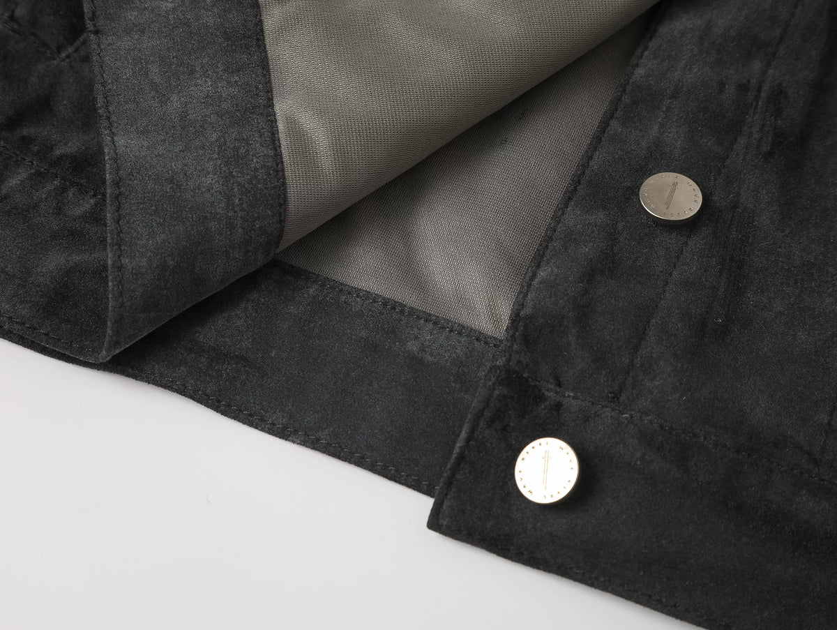 Suede Washed Distressed Jacket, Dirty Creased Denim Outerwear