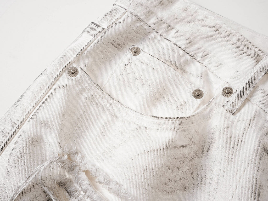 White Distressed Waxed Cropped Wide Leg Pants