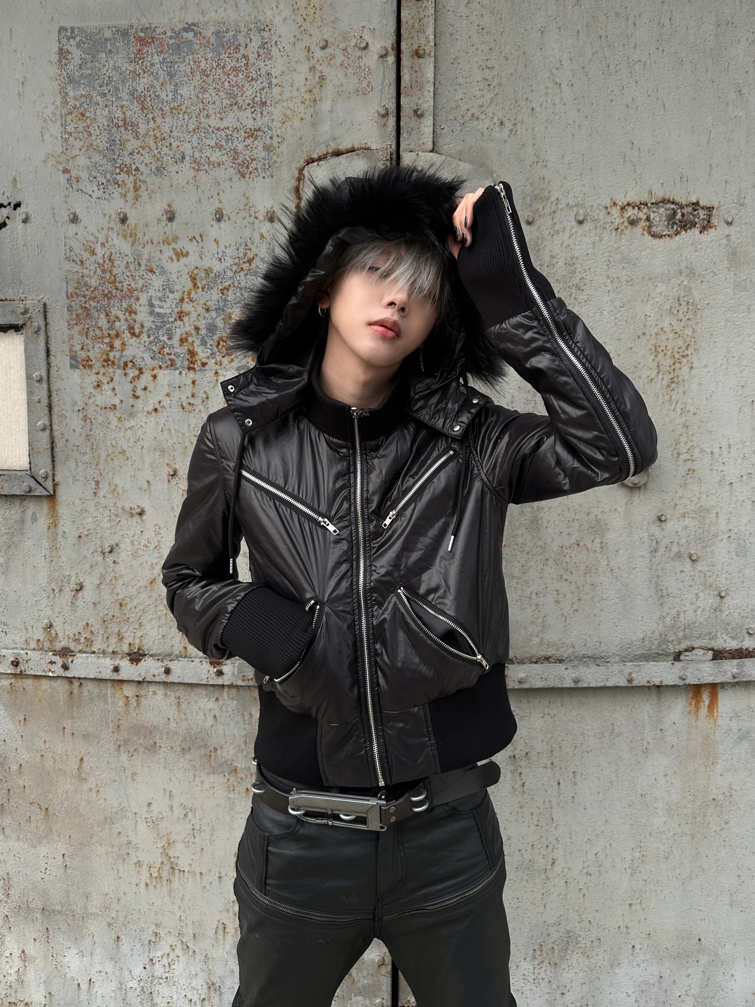 Detachable Fur Hooded Zip Jacket