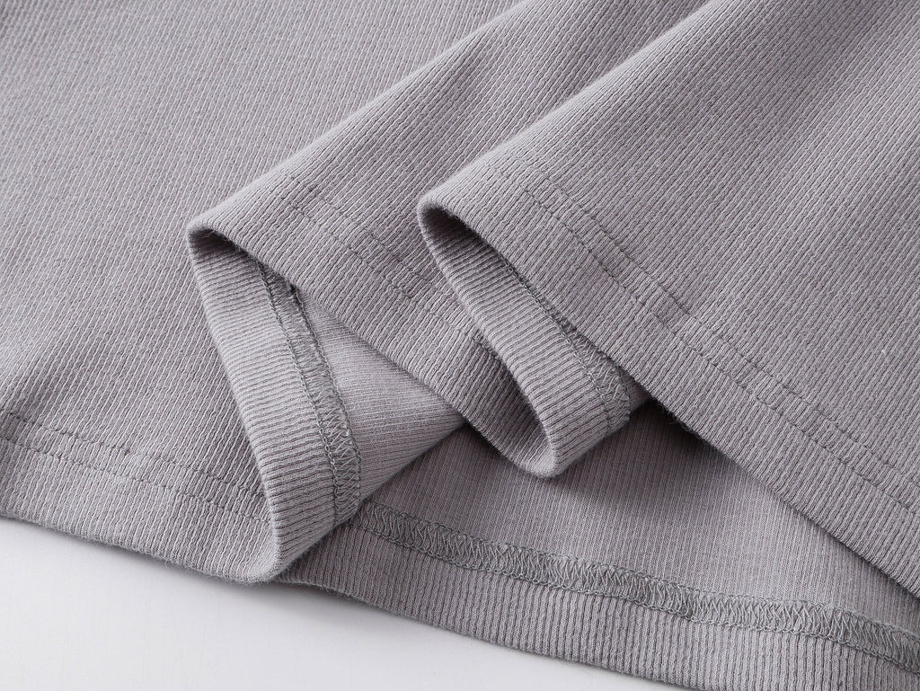 Printed Henley‑Collar Long‑Sleeve Long Polo Tee