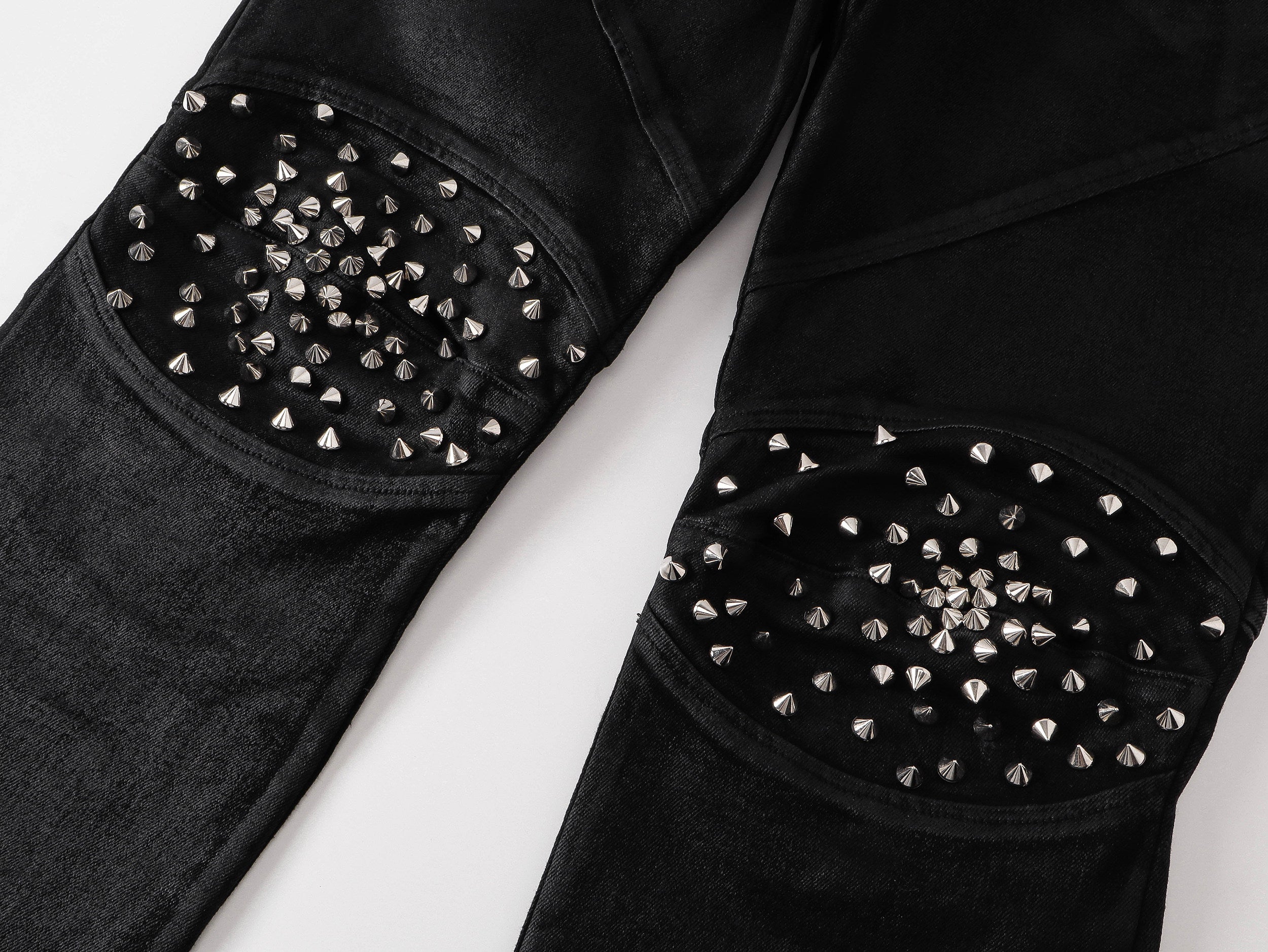 Rivet Straight Waxed Denim Pants, Skinny Fit