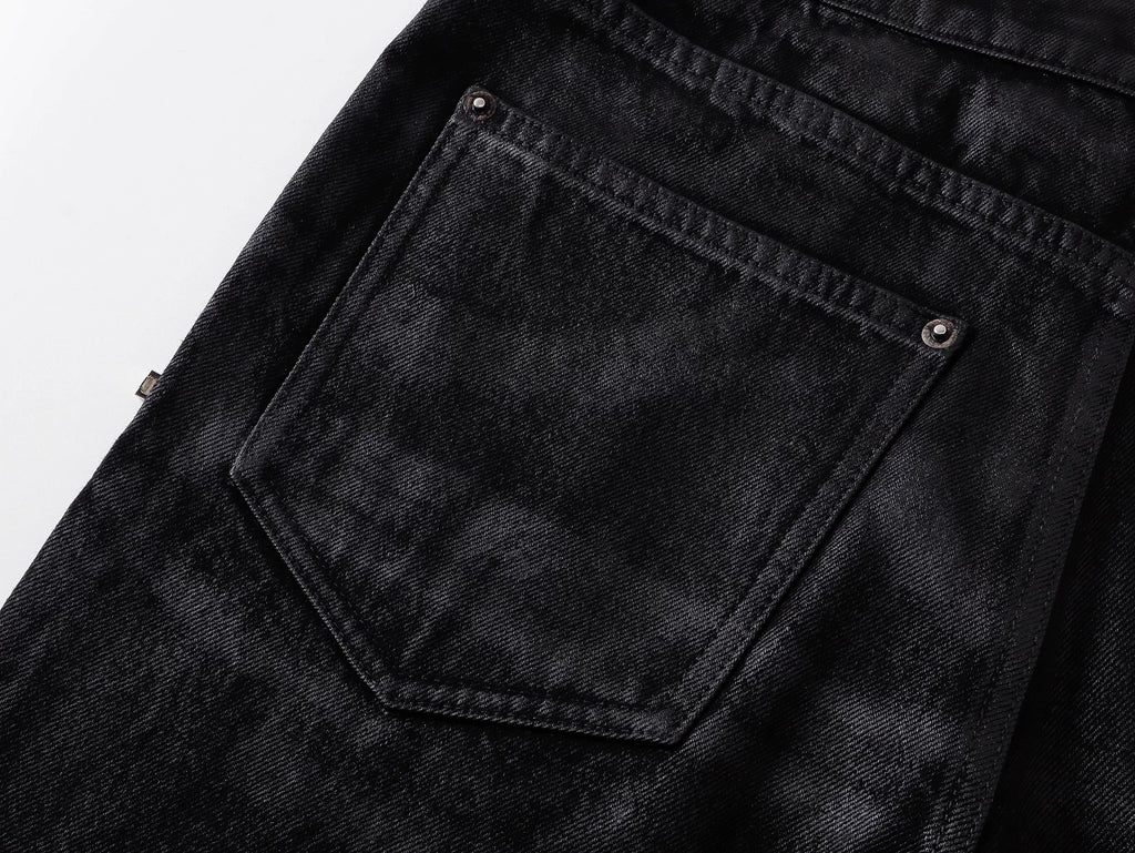 Cross‑Stitch Zip Waxed Denim Flare Pants
