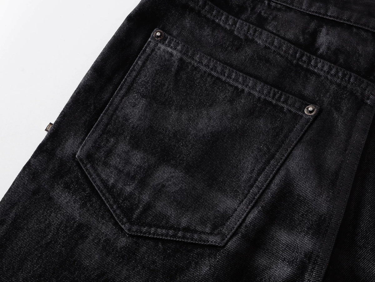 Cross‑Stitch Zip Waxed Denim Flare Pants