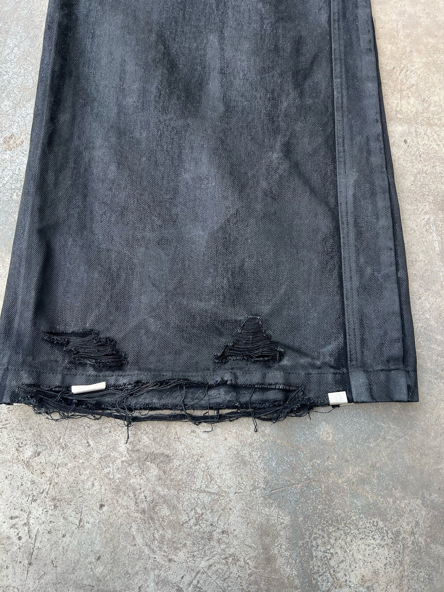 Hand-Waxed Damaged Wide-Leg Pants