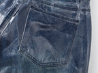 Wax‑Coated Blue Gel 3D Whisker Wide‑Leg Straight‑Fit Jeans