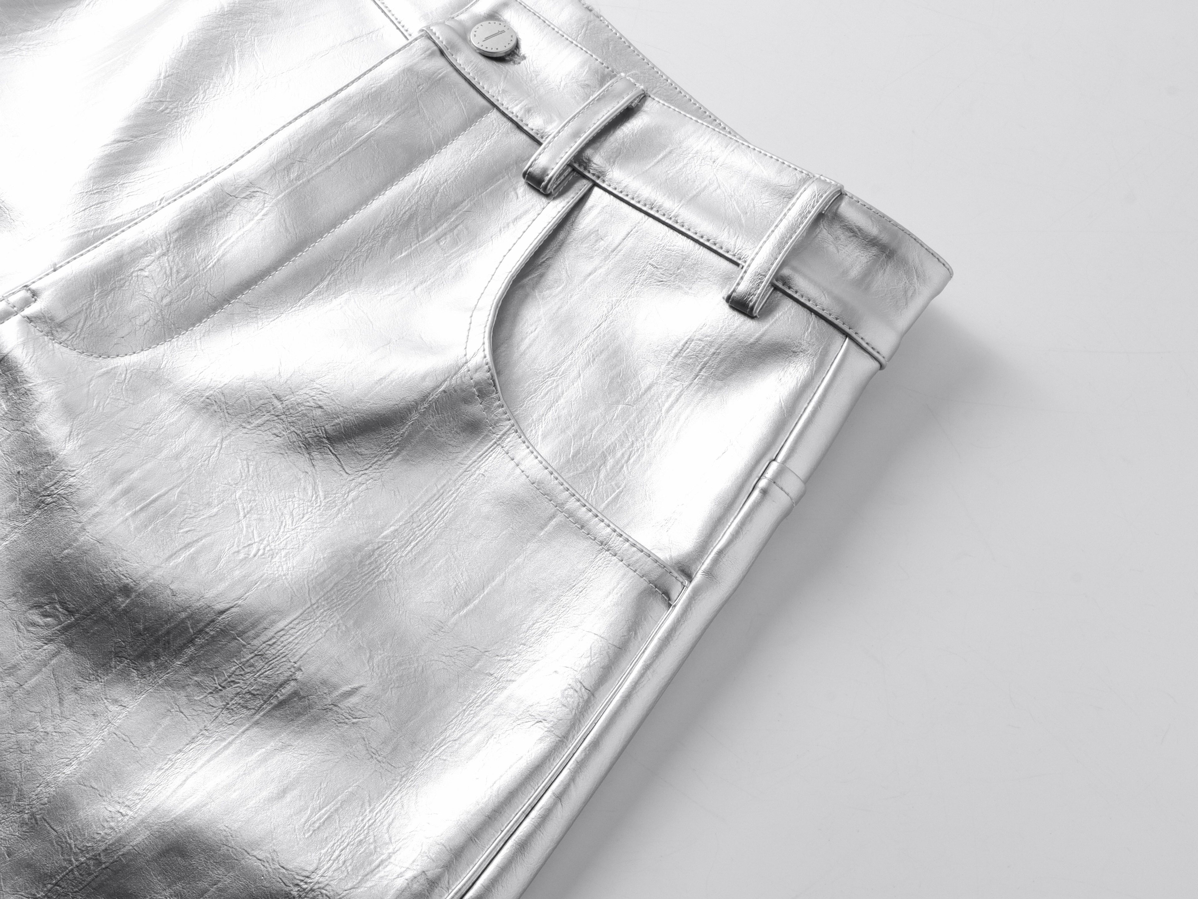 "ф" Silver Liquid Leather Pants