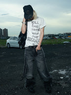 Lightning Washed Frayed Hem Jeans