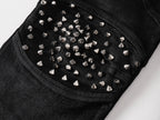 Rivet Straight Waxed Denim Pants, Skinny Fit