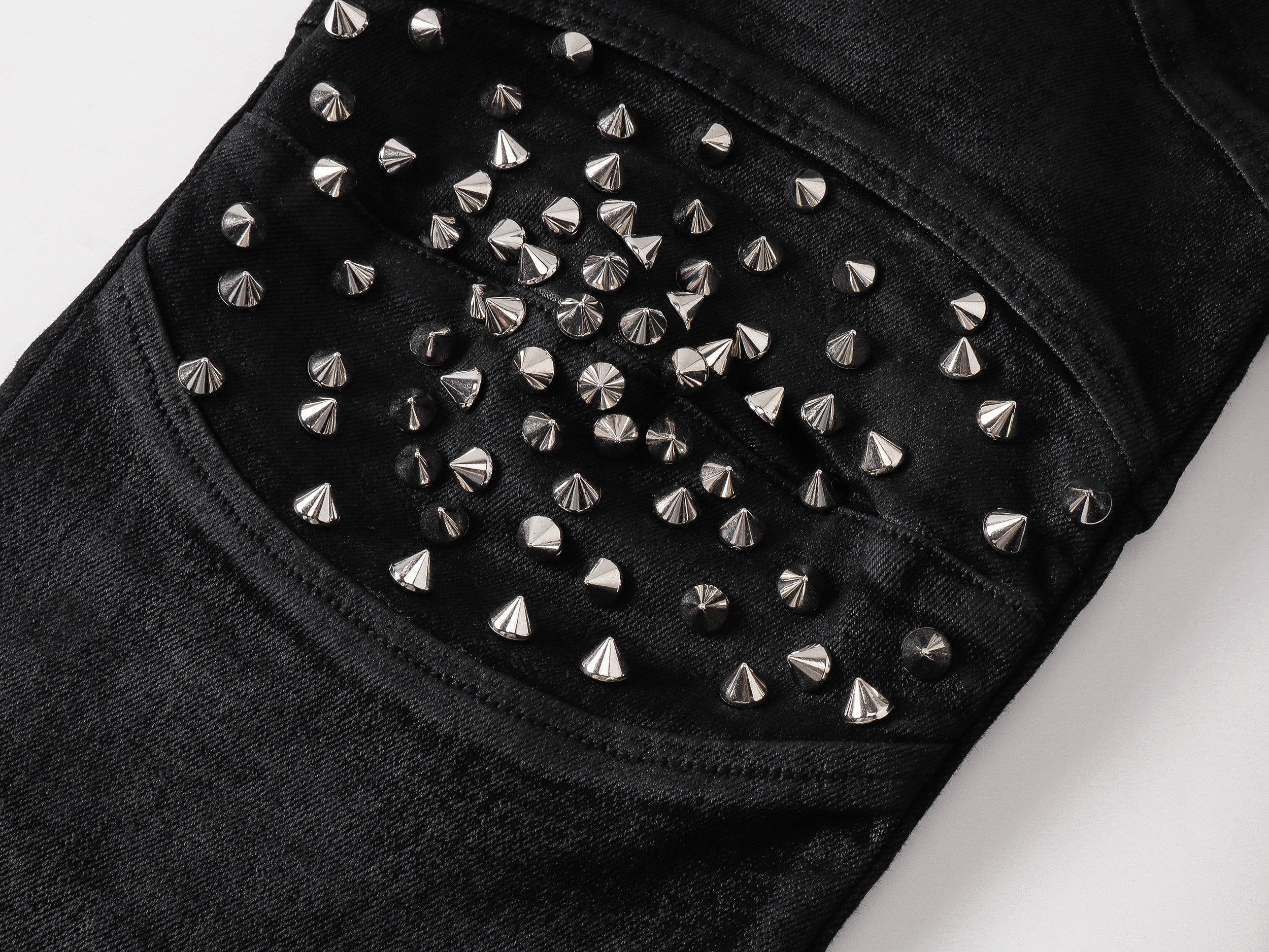 Rivet Straight Waxed Denim Pants, Skinny Fit