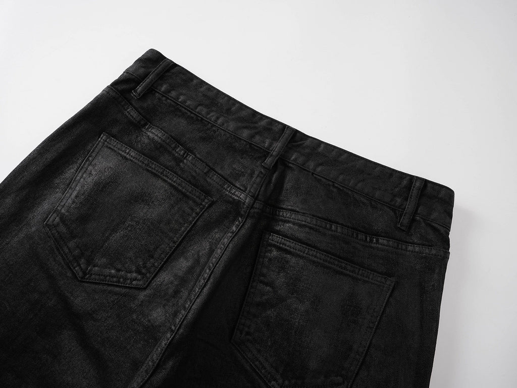 Rivet Straight Waxed Denim Pants, Skinny Fit