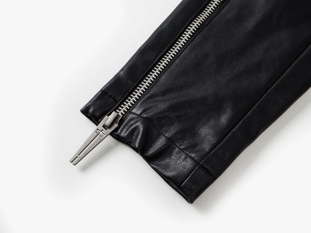 Placket Double-Breasted Stand Collar Leather Jacket