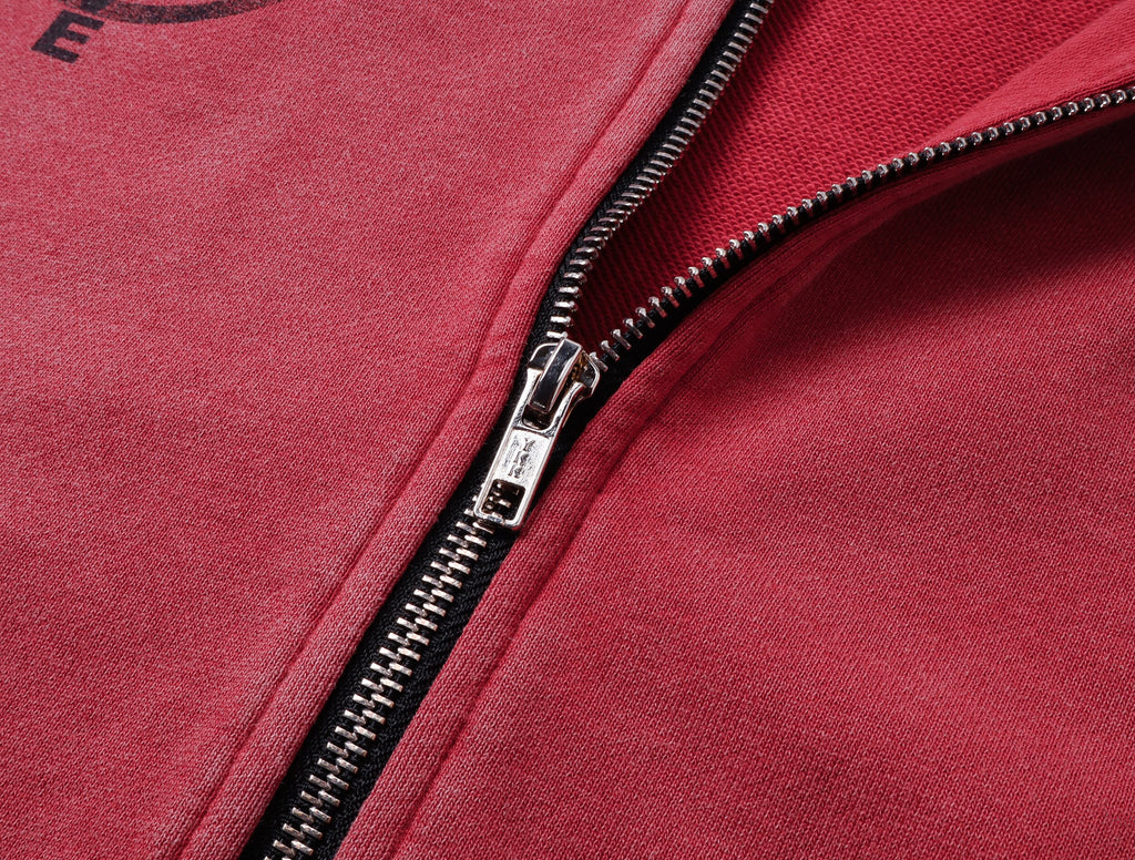 Red Washed Zip-Up Skinny Hoodie