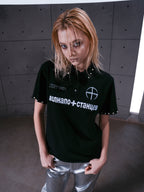 Russian Letter Rivet Print Polo Short Sleeve