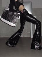 Liquid Metal Coated Wax Pants Flared Jeans