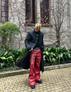 Liquid Metal Red Coated Waxed Flared Jeans