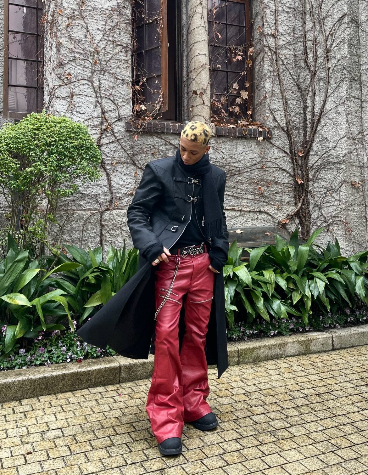 Liquid Metal Red Coated Waxed Flared Jeans