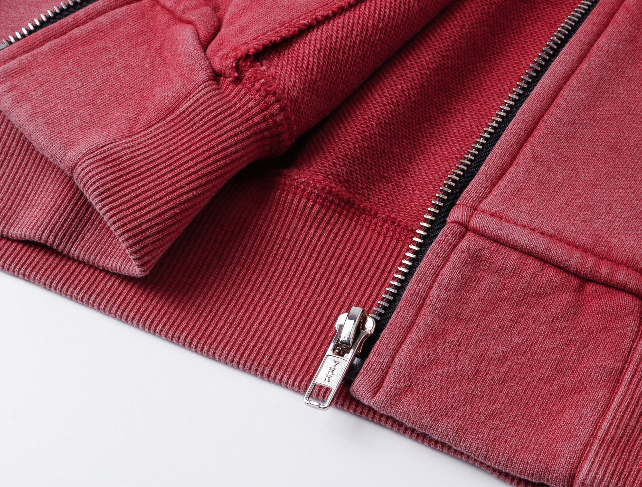 Red Washed Zip-Up Skinny Hoodie