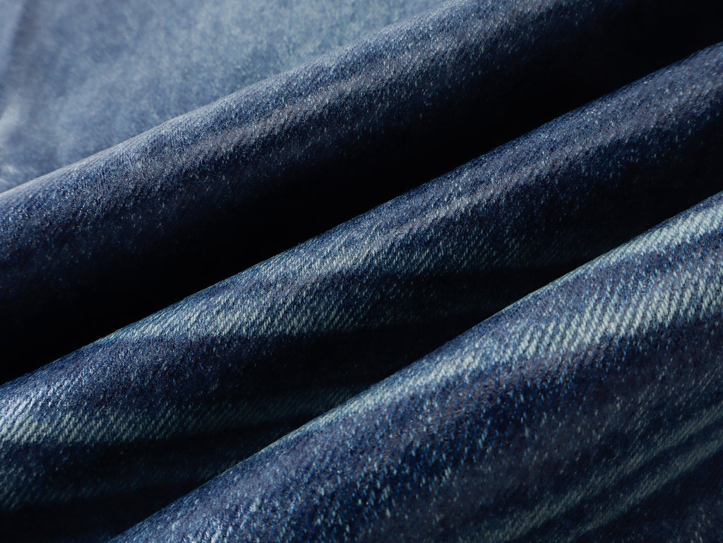 Wax‑Coated Blue Gel 3D Whisker Wide‑Leg Straight‑Fit Jeans