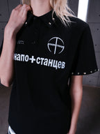 Russian Letter Rivet Print Polo Short Sleeve