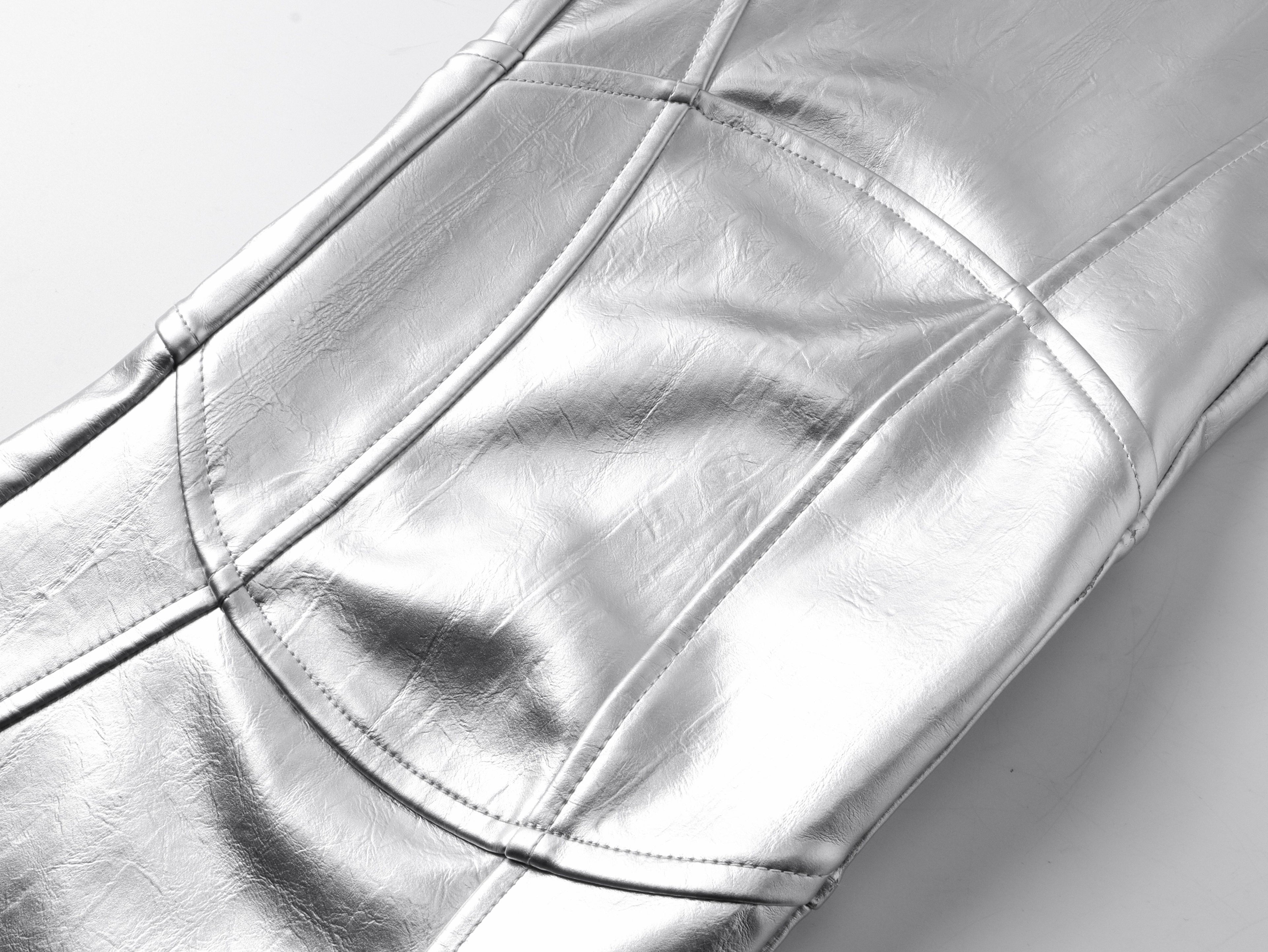 "ф" Silver Liquid Leather Pants