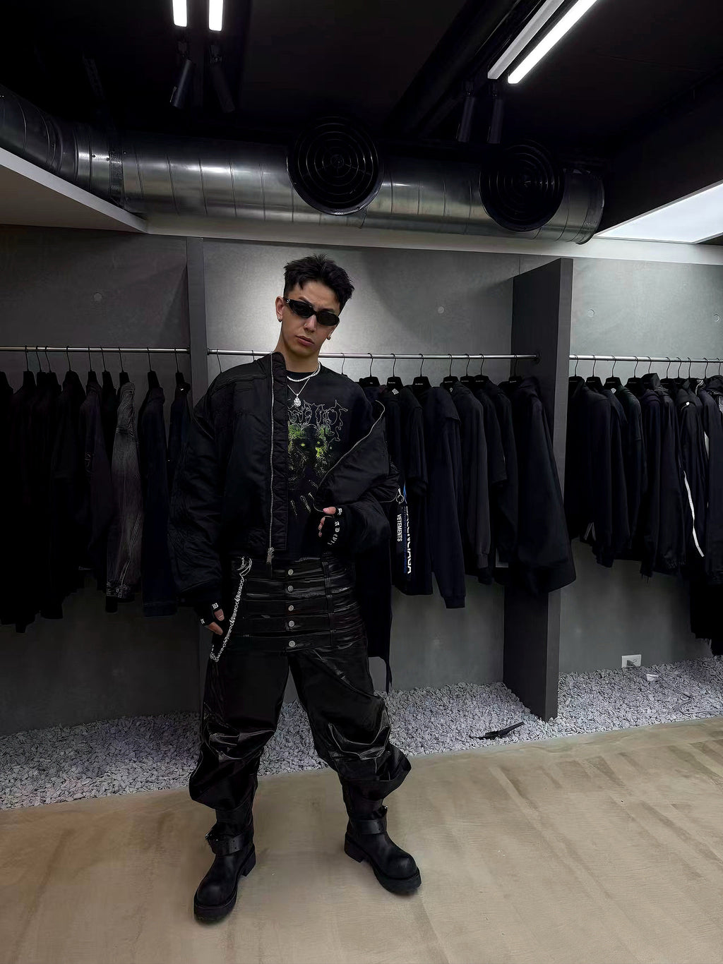 Multi-Waist Coated Biker Pants