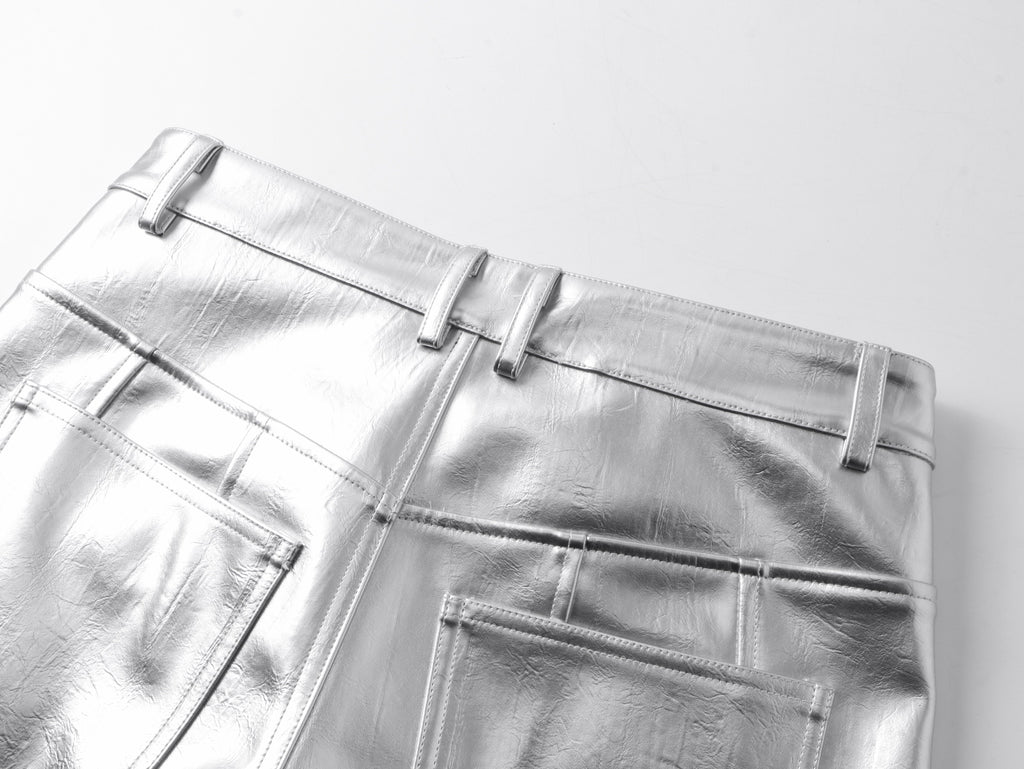 "ф" Silver Liquid Leather Pants
