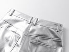 "ф" Silver Liquid Leather Pants