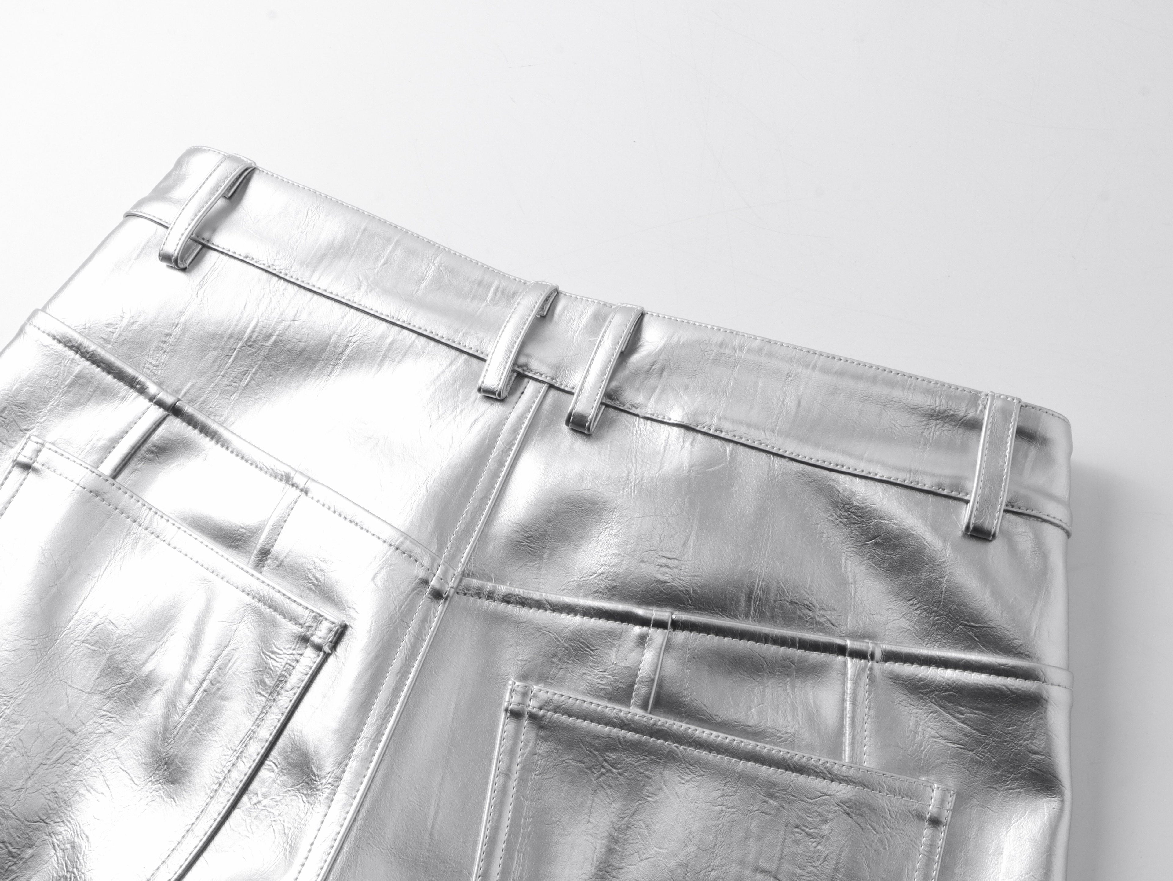 "ф" Silver Liquid Leather Pants
