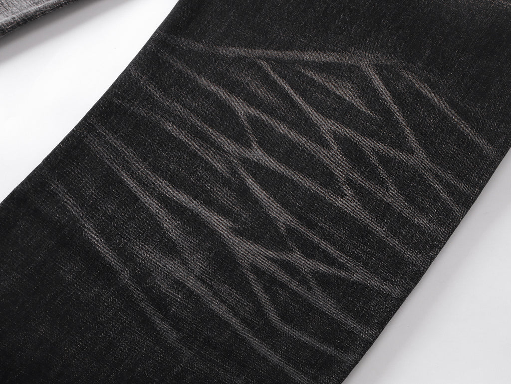 Two-Tone Washed Jeans, Yin-Yang Whisker Denim Pants