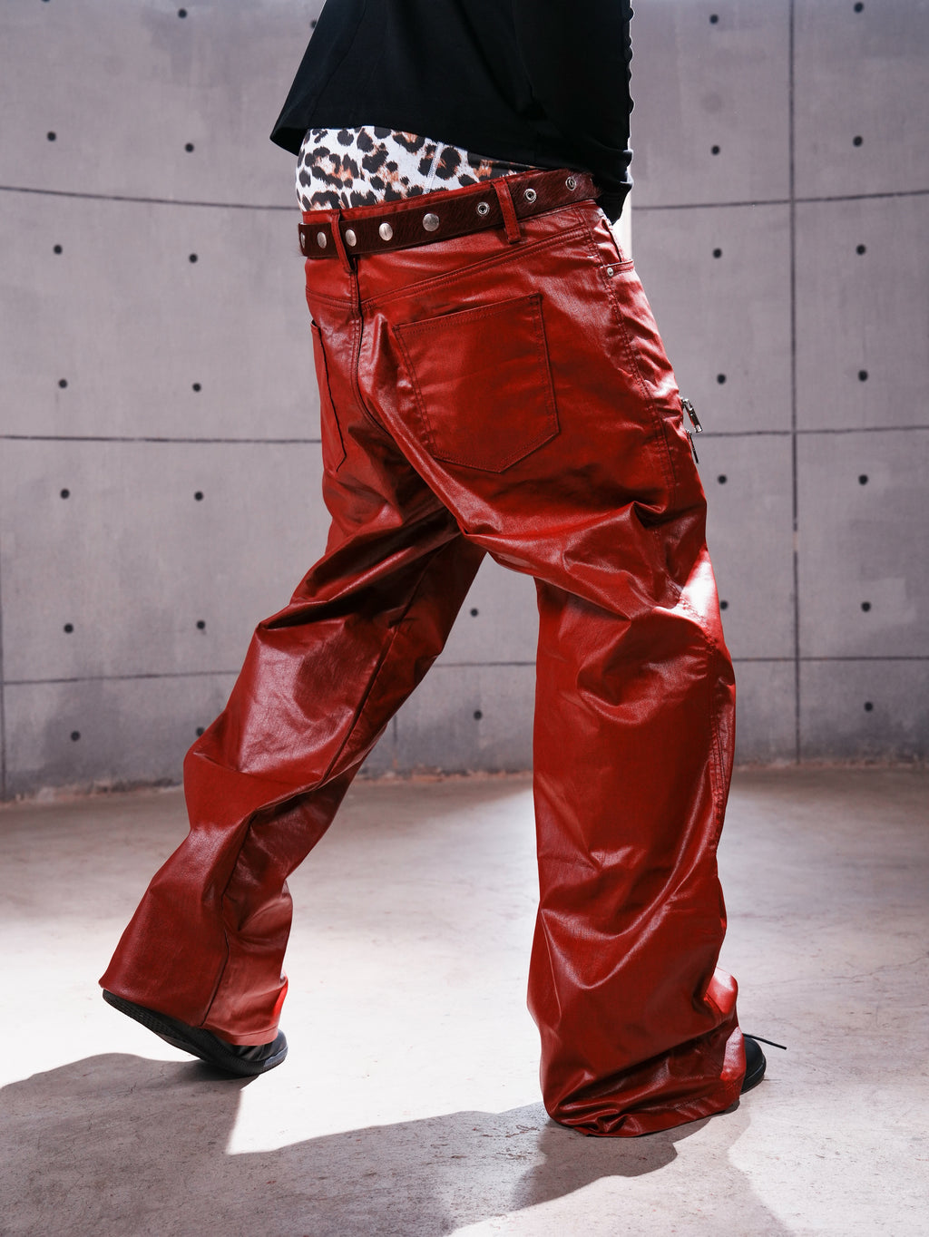 Red Coated Straight-Leg Waxed Jeans