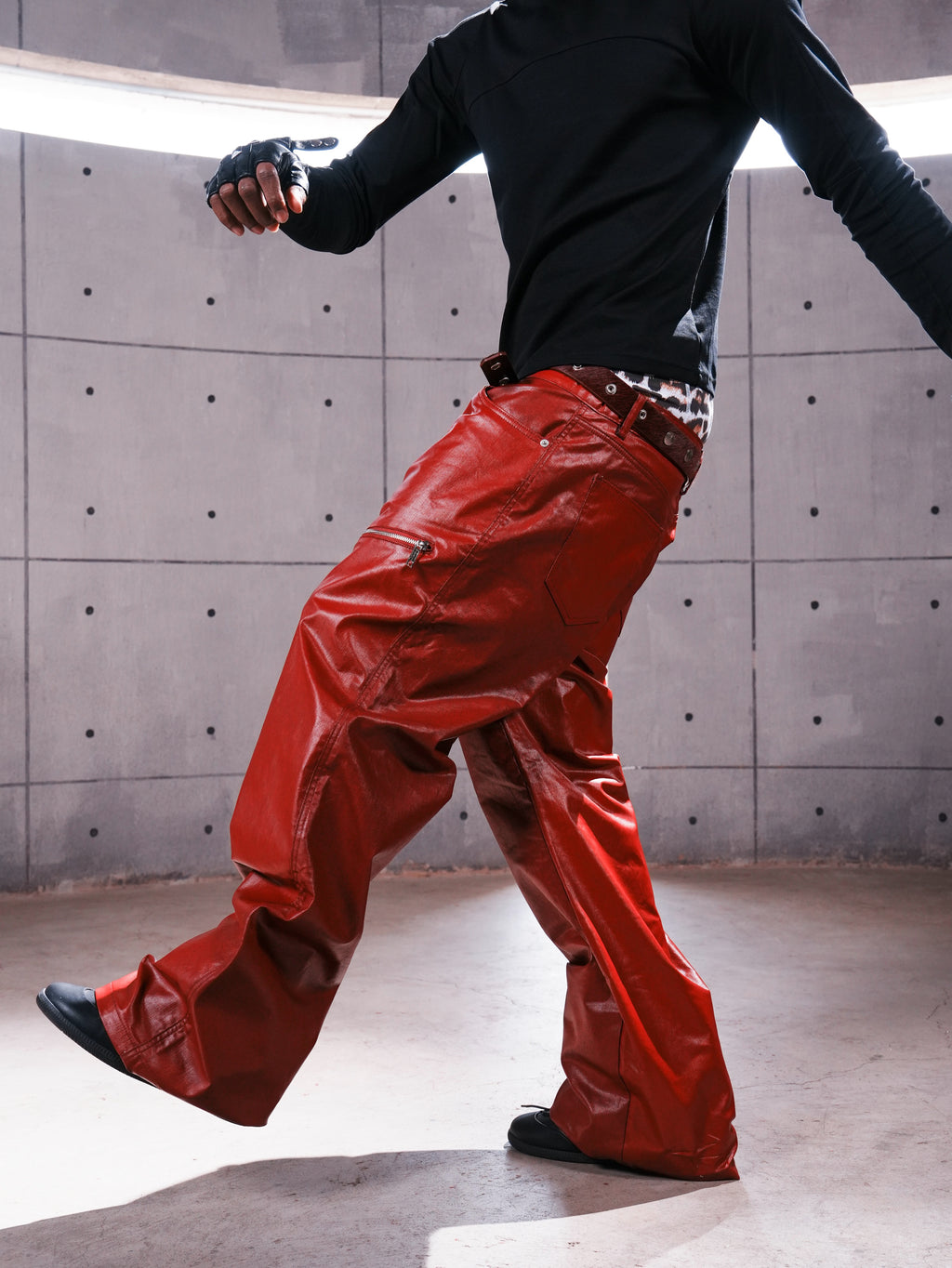 Red Coated Straight-Leg Waxed Jeans