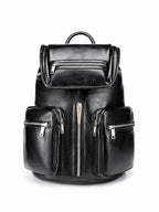 Multi-Zipper Cracked Leather Backpack, Multi-Pocket School Bag