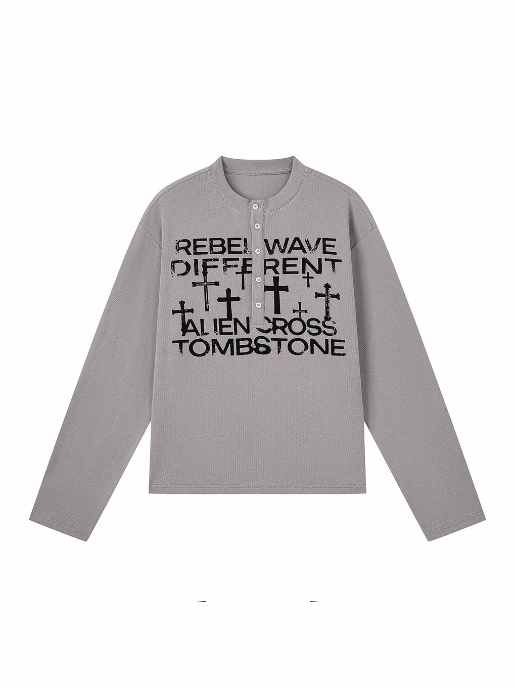Printed Henley‑Collar Long‑Sleeve Long Polo Tee