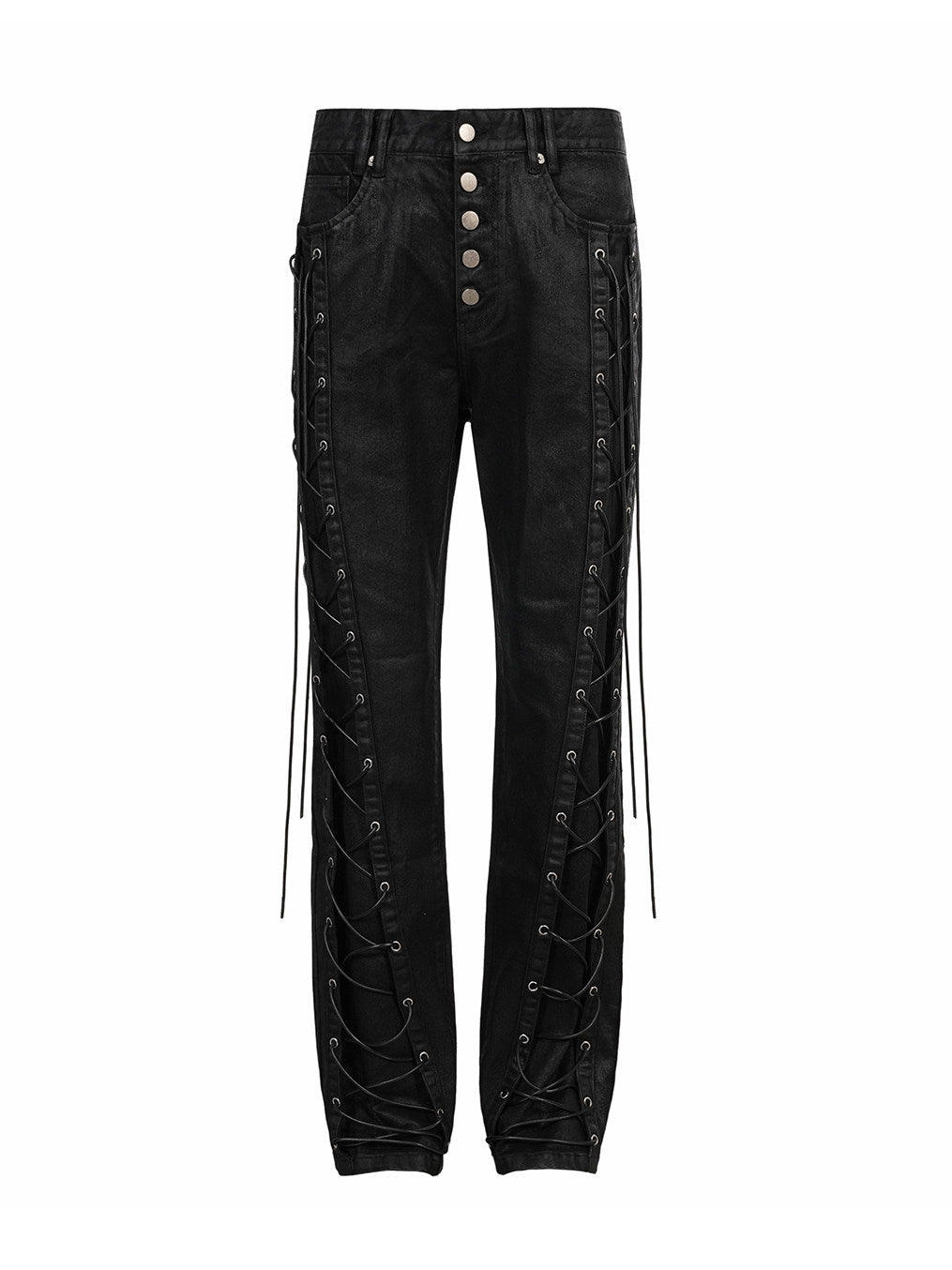 Waxed Straight-Leg Jeans with Wax Coating & Strap Details