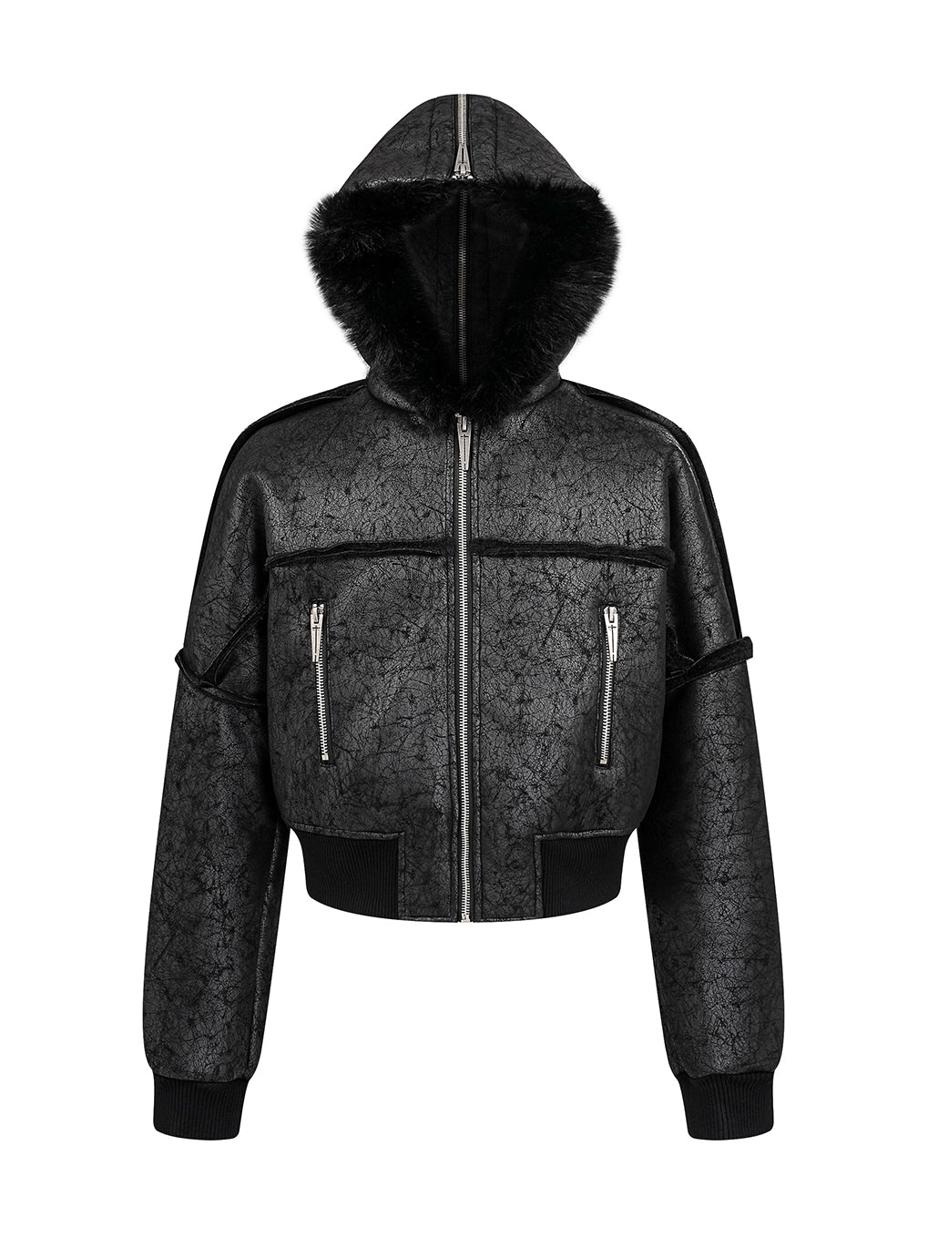 Multi-Zipper Fur Collar Fur Jacket