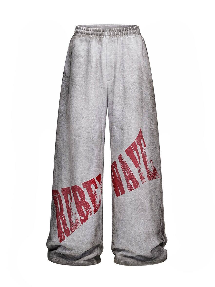 Distressed Reversible Slogan Sweatpants