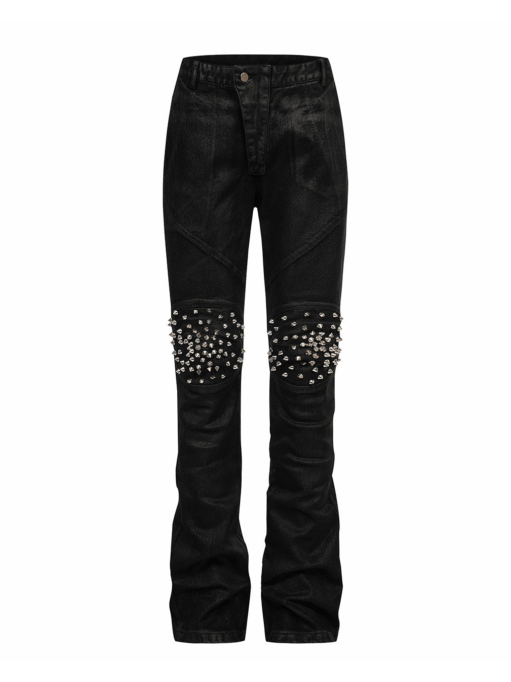 Rivet Straight Waxed Denim Pants, Skinny Fit