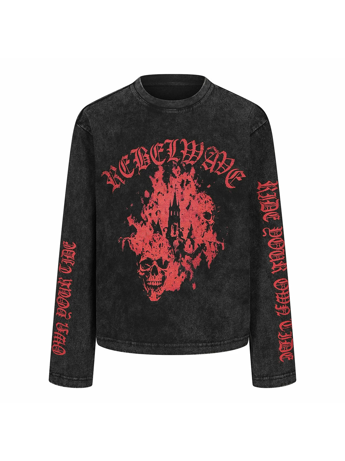Washed Skull & Castle Print Long Sleeve