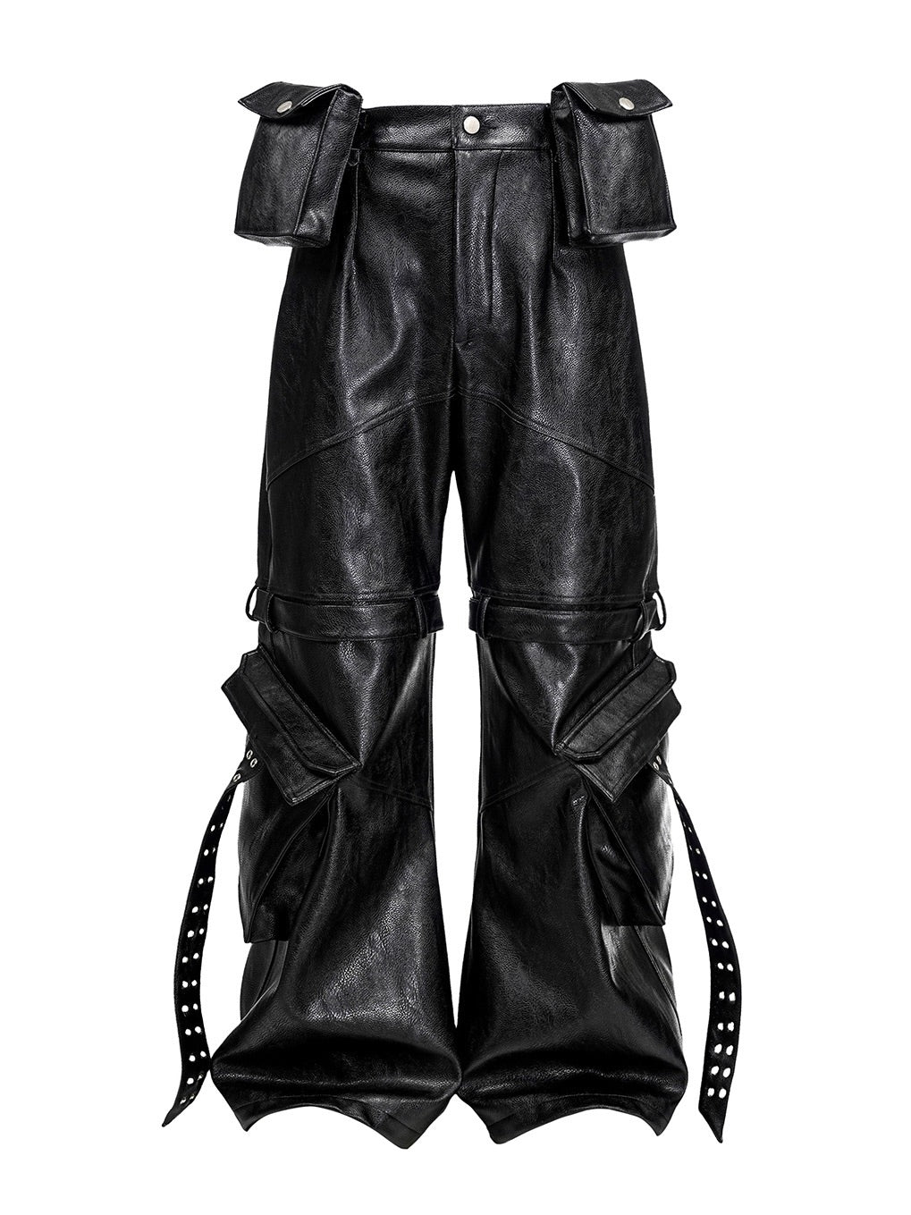 Double Waist Bag Structured Leather Pants