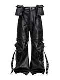 Double Waist Bag Structured Leather Pants