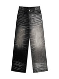 Two-Tone Washed Jeans, Yin-Yang Whisker Denim Pants