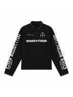 Russian Text & Rivet Print Long Sleeve Polo